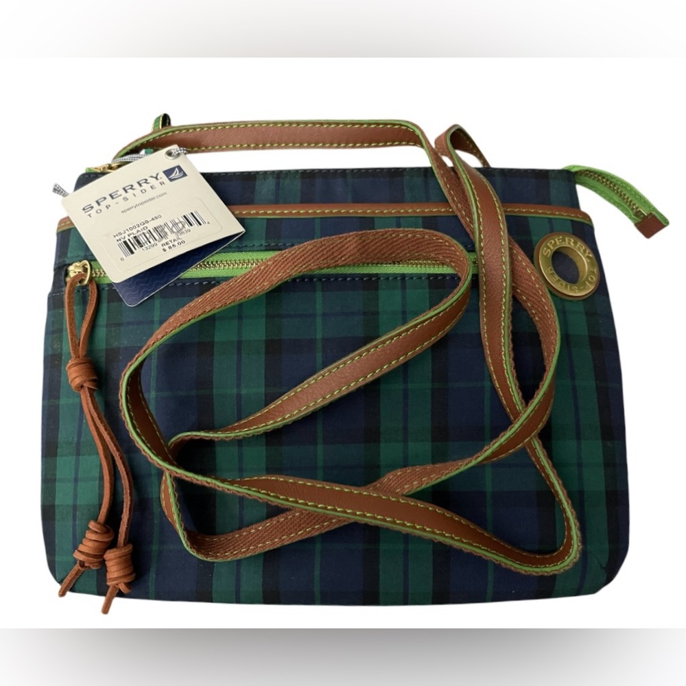 Sperry Top-Sider Green and Blue Plaid Crossbody Bag